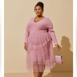 Ashely Stewart tiered tulle skirt sweater dress